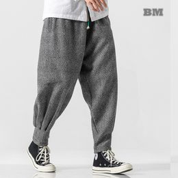 Men's Pants Baggy Men Winter Thicken Wool Harem Male Chinese Style Warm Oversize Trousers Japan Casual Plaid 230202