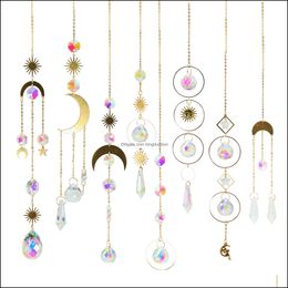 Decorative Objects Figurines Crystal Wind Chime Moon Sun Catcher Diamond Prisms Pendant Dream Rainbow Chaser Hanging Drop Home Gar Dhcx4