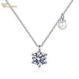 Collane con ciondolo Wong Rain Argento sterling 925 VVS 3EX D Colore Real Moissanite Diamanti Zircone Perla Gemma Collana pendente Gioielleria raffinata GRA G230202