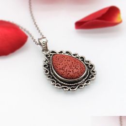 Pendant Necklaces Oval Lava Stone Necklace Volcanic Rock Gemstones Pendants With Chain For Women Jewellery Gifts Drop Delivery Dhmva