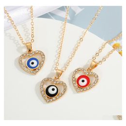 Pendant Necklaces Fashion Jewelry Evil Eye Necklace Rhinstone Blue Eyes Hollow Out Love Heart Choker Drop Delivery Pendants Dhoqi