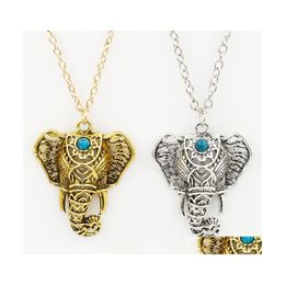 Pendant Necklaces Boho Antique Pendants Ethnic Turquoise Elephant Choker Necklace Chain Drop Delivery Jewellery Dh1Lq