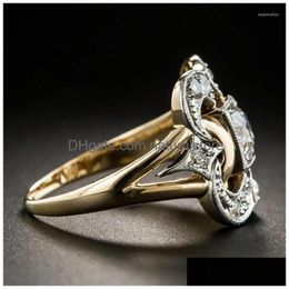 Wedding Rings Fashion Simple Gold Colour Ring Exquisite Women Inlay Zircon Charm Romantic Bride Luxury Engagement Jewellery Drop Deliver Dh1Qo