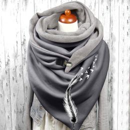 Scarves Women Scarf Hijabs Female Soft Wrap Casual Warm Colour Feather Print Cotton Winter Button Up Wraps Foulard Bufand