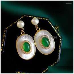 Dangle Chandelier Earrings Style Inlaid Lapis Lazi Artificial Fritillary For Women Emerald Vintage Pearl Wedding Sier Jewelry Drop Dhg1Y