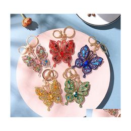 Other Home Garden Butterfly Keychain Leather Tassel Holders Metal Crystal Key Chains Keyring Charm Bag Car Pendant Gift Drop Delive Dhyef