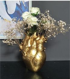 Vases Anatomical Heart Shape Flower Vase Dried s Containrs Pot Art Resin Body Sculpture Desktop Plant Home Decor 230201