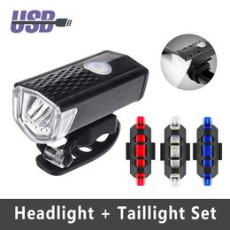 Bike Lights USB Rechargeable Bike Light 300 Lumen Bicycle Front Rear Tail Light Cycling Headlight Bicycle Lamp Flashlight Bike Accessories P230427