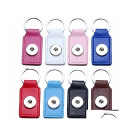 Key Rings Pink Blue Brown Square Pu Leather Snap Button Keychains Fashionable Diy Ginger Noosa Pendant Chain Car Keyring Accessories Dh5Qj