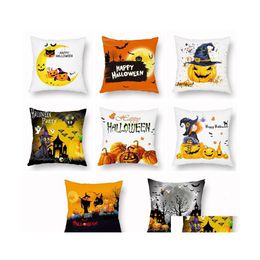 Pillow Case Holloween Pillowcase 45X45Cm Pumpkin Skl Witch Series Printed Soft Home Cushion Er Decoration Furnishing Throw Cases Dro Dhupv