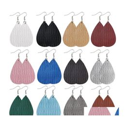 Charm Teardrop Pu Leather Earrings Mticolors Bohemia Water Ripple Lightweight Dangle Drop Hook Earring Wholesale Delivery Jewellery Otpyn