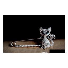 Pins Brooches Brooch Beautifly Jewellery South Korea Greeneyed Cat Rhinestone Animal Pin Christmas Drop Delivery Jewellery Dhjsa