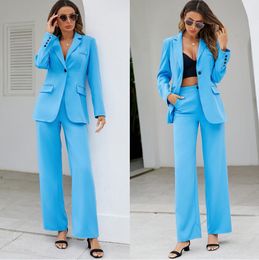 Blue 2 Pieces Suit Women Formal Party Evening Suits Leisure Wear Ladies Office Tuxedos Guest Wedding