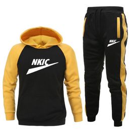 Men Tracksuits Spring Autumn Printed Hoodie Jogging Pants 2 Piece Sets Fitness Sportswear Casual Clothing Brand LOGO Print