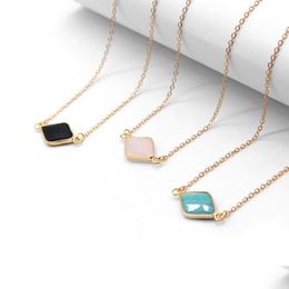 Pendant Necklaces Oval Or Diamond Shape Stone Necklace Natural Gemstones Pendants With Chain 18 Inch Women Jewellery Gifts Drop Deliver Dhijm