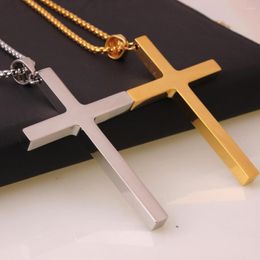 Pendant Necklaces Fashion Stainless Steel Gold Silver Colour Cross Necklace For Women Men Vintage Box Chain Jewellery Gift