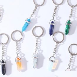 Key Rings Natural Stone Hexagonal Prism Keychains Healing Blue Rose Crystal Car Decor Keyholder For Women Men Drop Delivery J Dhgarden Dhqew