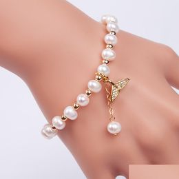 Beaded Natural Freshwater Strand Pearl Bracelet Fashion Mermaid Tail Charm Bangle Love Wish For Women Jewelry Party Gifts Drop Deliv Dhy7C