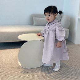 Girl Dresses 2023 Children One Piece Clothes Girls Spring Korean Style Kids Beige Long Sleeve Dress Baby Casual Loose Clothing