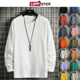 Men's T-Shirts LAPPSTER Harajuku Overszied White Long Sleeve Top 2022 Spring Graphic T Shirts Korean Fashion Solid Vintage Tshirt 5XL Y2302