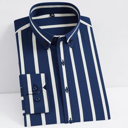 Mens Casual Shirts Noniron Stretch Long Sleeve Striped Dress Smart Smooth Material Standardfit Youthful Buttondown Shirt 230202