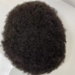 Brazilian Virgin Human Hair Replacement 4mm Root Afro Kinky Curl Full Lace Wig for Black Men