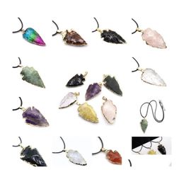 Pendant Necklaces Necklace Colorf Agate Obsidian Crystal Ore Arrow Shape Accessories Jewelry 18Ks Y2 Drop Delivery Pendants Dhlh7