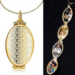 Pendant Necklaces Trendy Fish Scale Pattern Oval Locket 4 Slot Po Frame Necklace Women's Accessories