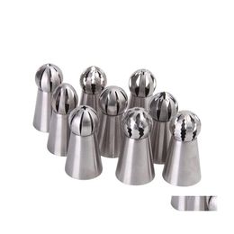 Baking Pastry Tools Stainless Steel Cake Decor Pi Tips Set With Coupler 6/7/12Pcs Spherical Russian Style Cream Nozzle For Bdf99 D Dh05Y