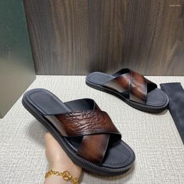 Slippers Luxury Sandals Have Woven Decorative Sifnos Scritto Pattern Leather Sandals.