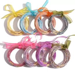 5 PCS/Set Bowknot Glitter Bangles Party Girls All Weather Stack Silicone Plastic GlitterS Jelly Bracelet Gifts