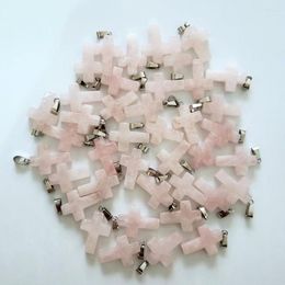 Pendant Necklaces 2023 Fashion High Quality Pink Reiki Quartz Natural Gem Stone Cross For Jewelry Making 50pcs/lot Wholesale