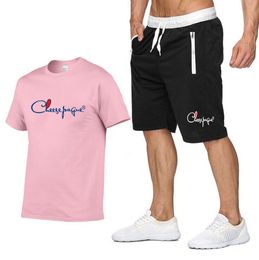 Summer Men Sets Tracksuit T Shirt Men Clothing Color Suit Male Man Sportswear Short Outfits Brand LOGO Print
