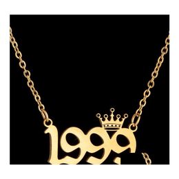 Pendant Necklaces Stainless Steel Crown Birth Year Number Custom Name Initial Necklace Pendants For Women Girls Birthday Jewellery Spe Otvyg