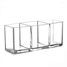 Storage Boxes Clear Acrylic Makeup Brush Holders 3 Grid Vanity Organizer Stand Desk For Lipstick Mascara Cotton Pads Beauty Sponge