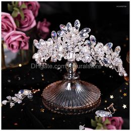 Hair Clips Barrettes Fashion Handmade Sier Colour Crystal Tiaras And Crowns With Earrings Set Wedding Bridal Accessories Princess Q Dheyv