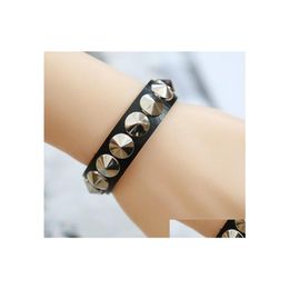 Charm Bracelets Rivet Punk Couple Leather Casual Fashion Trend Bracelet Drop Delivery Jewellery Dhmrs