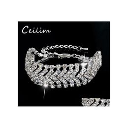 Link Chain Luxury Jewelry Fl Crystal Bracelets For Women V Shape Ladies Wedding Gold Bracelet Sier Plating Alloy Minimalist Pseira Otokl