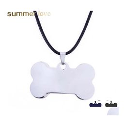 Pendant Necklaces Fashion Custom Engrave Name Glossy Bone Dog Tag For Women Black Gold Sier Stainless Steel Pet Cat Necklace Jewellery Otcrr