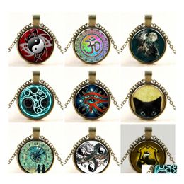 Pendant Necklaces Necklace Pendants For Women Men Unique Glass Cabochon Sier Bronze Tradition Black Cat Picture Vintage Locket Chain Dhizg