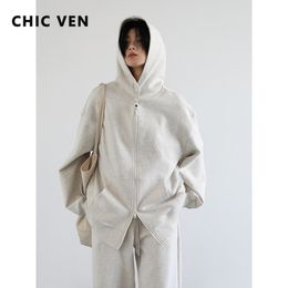 Womens Two Piece Pants CHIC VEN Sweatshirts Hoodies Suit Casual Hooded Sweater Female Coat Loose Leggings Sports College Spring Autumn 230202