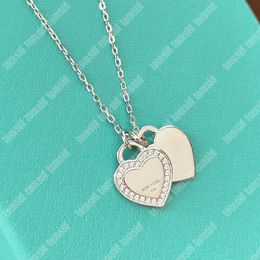 925 Silver Womens Designer Necklace Designer Jewellery Luxury Pendant Necklace Double Heart Chain Necklace Love Jewellery For Ladies