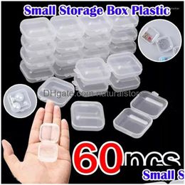 Jewellery Pouches Bags Pouches 60Pcs Small Boxes Square Transparent Plastic Box Storage Case Finishing Container Packaging For Earrin Dhazk