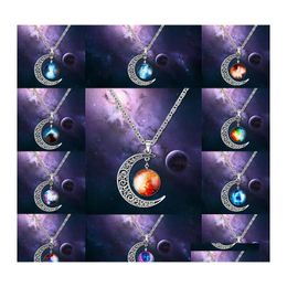 Pendant Necklaces Elements Fashion Korean Jewellery Vintage Starry Moon Outer Space Universe Gemstone Drop Delivery Pendants Dhhp1