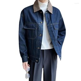 Men's Jackets Denim Jacket For Men Splice Collar Pocket Streetwear Fashion Vintage Casual Loose Short Coat Male Korean Jeans