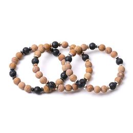 Beaded 8Mm Matte Wood Line Stone Beads Hematite Lava Strand Bracelets For Women Men Yoga Buddha Energy Jewellery Drop Delivery Dhgarden Dhyu2