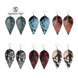 Charm Fashion Design Pu Leather Dangle Earrings For Women Snake Skin Pattern Light Weight Leaf Hook Jewellery Gifts Drop Delivery Otgmn