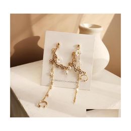 Stud Fashion Delicate Alloy Small Fresh Flower Earrings Individual Character Asymmetry Ear Bone Clip Pearl Tassel Long Women 3493 Q2 Dhhyf