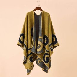 Scarves Chic Women Autumn Cape Loose Warm Open Stitch Print Bohemian Cloak