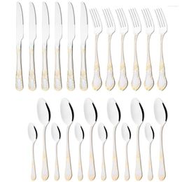 Dinnerware Sets 6People Vintage Gold Cutlery Set 18/10 Stainless Steel Tableware Knife Fork Tea Spoon Silverware Kitchen Flatware